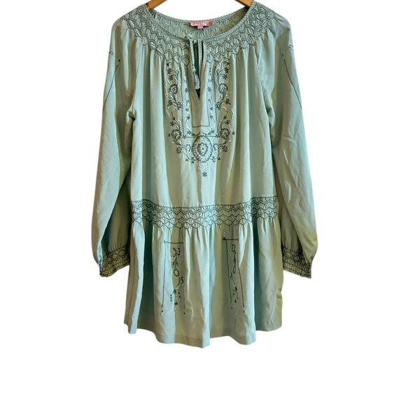 Calypso St. Barth Dadra Sage Silk Green Embroidered Elegant Embroidered Dress S - Picture 2 of 9